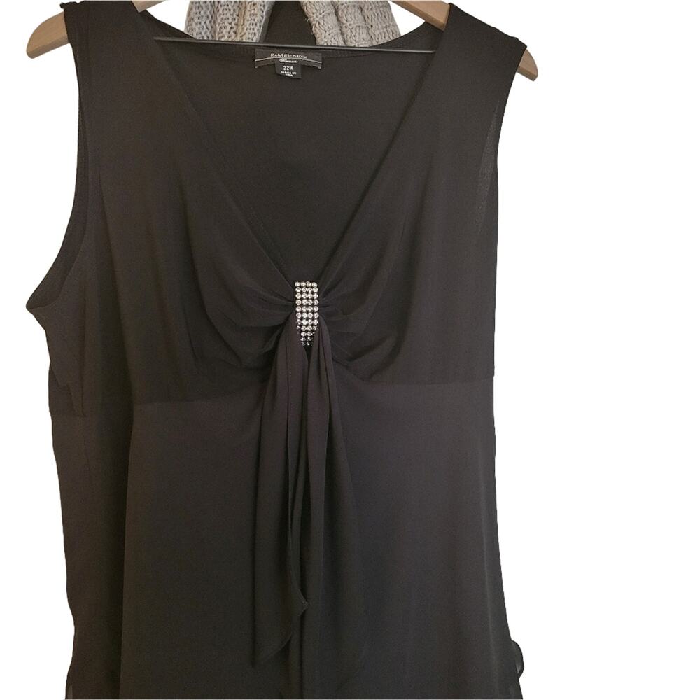 R&M Richards Sleeveless Black Flowy Tank Top with Glitter Size 22W